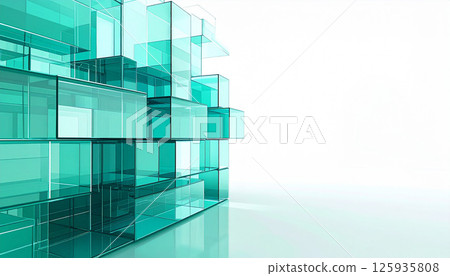玻璃狀藍綠色立方體重疊的美麗構圖 125935808