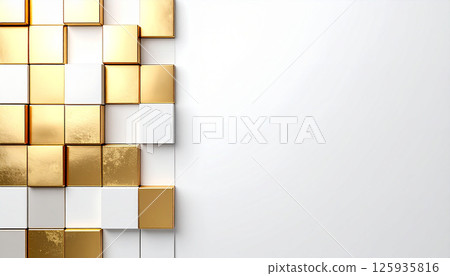 金色和白色立方體的奢華 3D 組合 125935816