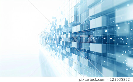 具有連接藍色立方體的數位塊空間 具有連接藍色立方體的數位塊空間 125935832