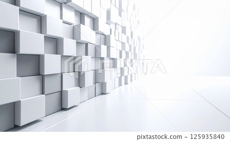 A minimalist, futuristic space with rows of white cubes 125935840