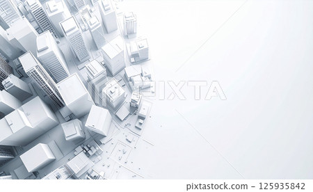 Aerial view of a city drawn with white three-dimensional structures 125935842