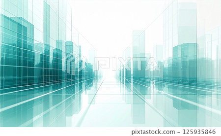 3D composition of a futuristic city glowing green 3D composition of a futuristic city glowing green 125935846