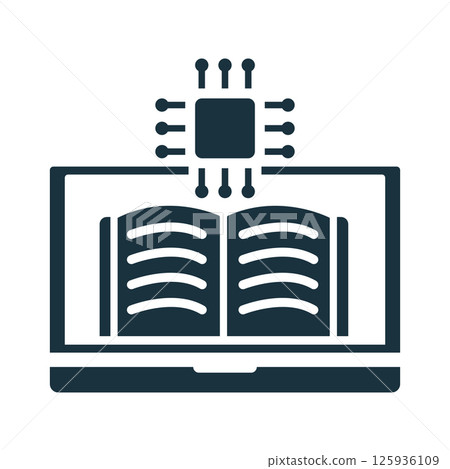 Digital book with microchip, online education and e learning icon Digital book with microchip, online education and e learning icon 125936109