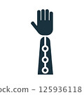 Robotic arm raising hand with open palm, futuristic technology and innovation 125936118