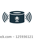 Smart speaker listening and emitting sound waves with microphone icon 125936121