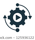 Automation process gear with play button and rotating arrows representing workflow optimization 125936122