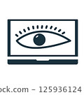 Eye watching laptop screen representing online surveillance and digital security 125936124