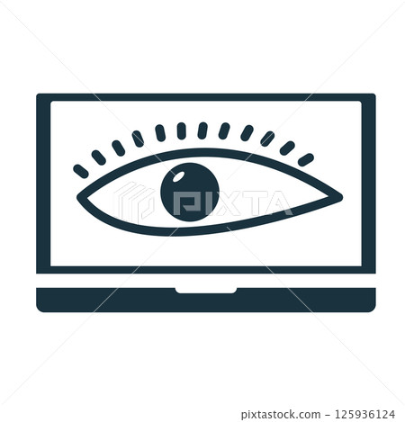 Eye watching laptop screen representing online surveillance and digital security Eye watching laptop screen representing online surveillance and digital security 125936124