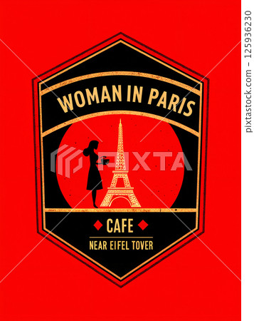 Charming Woman in Paris Caf Scene with Eiffel Tower 125936230