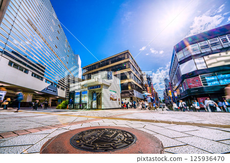 Yokohama cityscape in Japan in May. View of Sotetsu Yokohama Station, Yokohama Municipal Subway Yokohama Station, manholes, Parnado ST, etc. 125936470