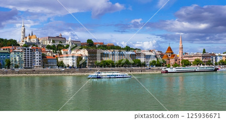 Beautiful capital of Hungary - Budapest. View of downtown with castle across the Danube river.  125936671