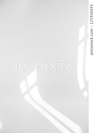 White background with shadow from two windows. Morning sunlight shines through the window, forming a shadow on the surface of the wall. 125936843