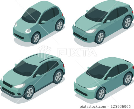 Isometric set of urban EV cars 125936965