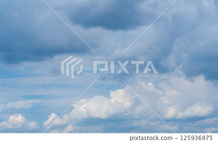 Blue Sky with White Clouds, Sunny Cloudy Sky Texture Background, Fluffy Clouds Pattern, Sunny Cumulus 125936975