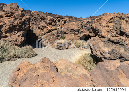 Lava Fields, Pumice Volcano Stones Texture, Volcanic Pumice Pattern, Pieces of Lava, Basalt Extrusive Igneous Rock 125936994