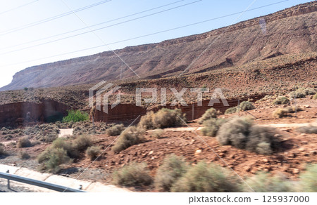 Morocco semi-deserts and mountains, north africa nature, Moroccan stone desert, red hills, villages and argan trees 125937000