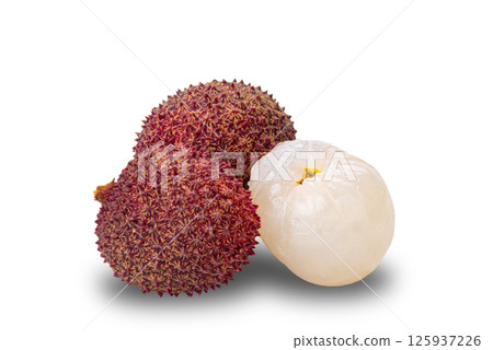 Closeup of Ripe Lychee isolated on white background. Closeup of Ripe Lychee isolated on white background. 125937226