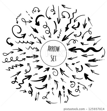 Hand drawn arrow set. Isolated doodle arrows, hand drawn on a white background 125937814