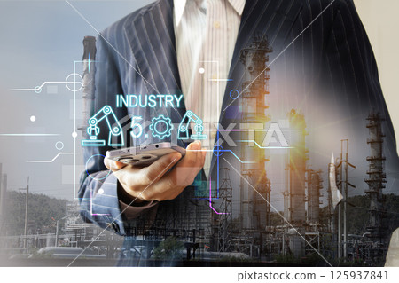 Smart Industry Concept for Digital Factory Manufacturing Technology that demonstrates the automated manufacturing process of Industry 5.0 or the 5th Industrial Revolution and IoT software to control Smart Industry Concept for Digital Factory Manufacturing Technology that demonstrates the automated manufacturing process of Industry 5.0 or the 5th Industrial Revolution and IoT software to control 125937841