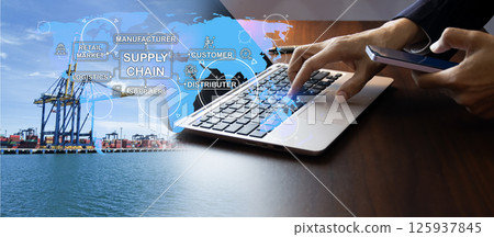 Concepts of importing, exporting goods and shipping by sea in the global logistics business 125937845