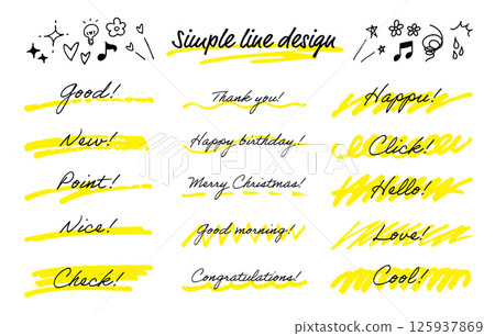 一組手繪線條。塗鴉記號筆。下劃線向量素材。 125937869