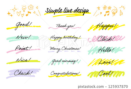 一組手繪線條。塗鴉記號筆。下劃線向量素材。 125937870