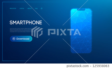 Low-poly 3D smartphone design with geometric precision on a sleek blue gradient background for technology themes. Low-poly 3D smartphone design with geometric precision on a sleek blue gradient background for technology themes. 125938063