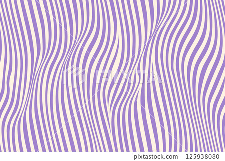 Groovy waves seamless pattern in purple and beige creating a fluid optical illusion. Modern geometric wave pattern background with distorted flowing lines and dynamic motion effect. 125938080