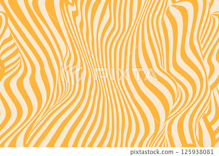 Groovy waves seamless pattern in orange and beige creating a fluid optical illusion. Modern groovy pattern geometric wave background with distorted flowing lines and dynamic motion effect. 125938081