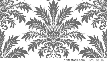 Damask pattern seamless vector wallpaper. Seamless ornament in the baroque style. Damask flower paisley elements. 125938102