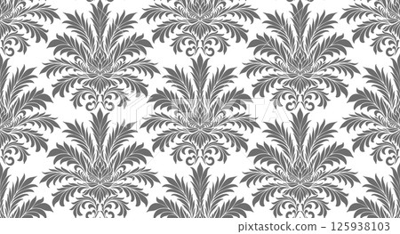 Damask pattern seamless vector wallpaper. Seamless ornament in the baroque style. Damask flower paisley elements. 125938103