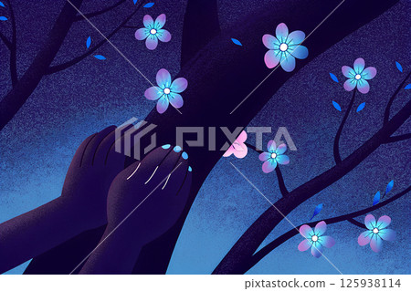 Enchanting Night Blossom Embrace, a fusion of art and nature captured in a stunning display Enchanting Night Blossom Embrace, a fusion of art and nature captured in a stunning display 125938114