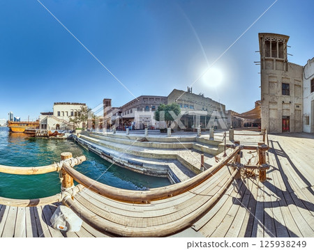 Historic architecture of Dubai old town with narrow alleys Historic architecture of Dubai old town with narrow alleys 125938249