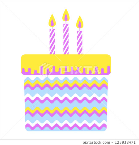 Colorful birthday cake. Three tier cake with decorative frosting 125938471