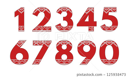 Knitted numbers from zero to nine. Traditional knitted pattern. Knitted numbers from zero to nine. Traditional knitted pattern. 125938473