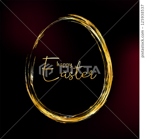 Easter egg frame. Gold brush stroke border. Elegant thin line decor 125938537