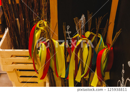Traditional czech verbos decorated with colorful ribbons celebrating palm sunday easter Traditional czech verbos decorated with colorful ribbons celebrating palm sunday easter 125938811