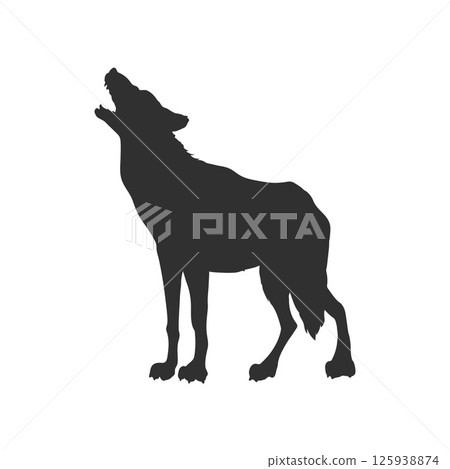 Howling wolf silhouette. Isolated drawing of jackal. Forest wild animal template. Zoo logo. Coyote shape Howling wolf silhouette. Isolated drawing of jackal. Forest wild animal template. Zoo logo. Coyote shape 125938874