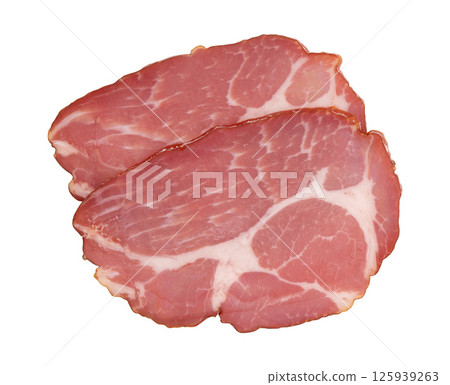 slices of pork neck cured isolated slices of pork neck cured isolated 125939263