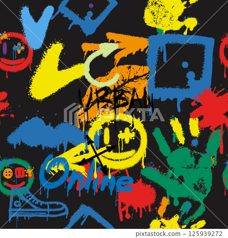 Abstract bright, seamless graffiti pattern. Graphic design for textiles, sportswear, prints. Abstract bright, seamless graffiti pattern. Graphic design for textiles, sportswear, prints. 125939272