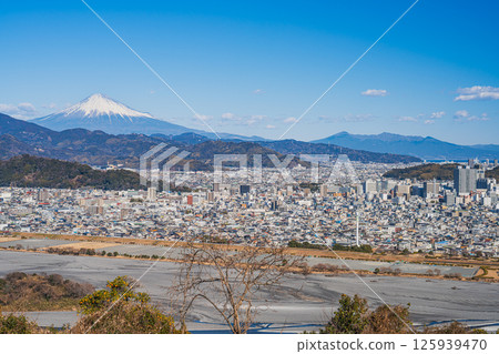 Shizuoka cityscape and Mt. Fuji as seen from Maruyama Flower Garden in Shizuoka (Shizuoka Prefecture) 125939470