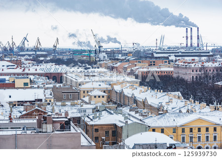 Old buildings roofs under the snow. Saint Petersburg. Russia. 125939730