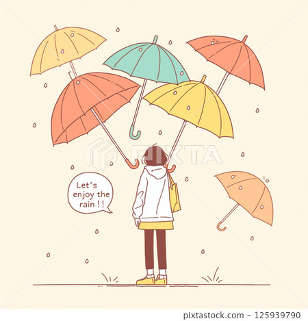 許多雨傘和“讓我們享受雨吧！！”的字樣。 125939790