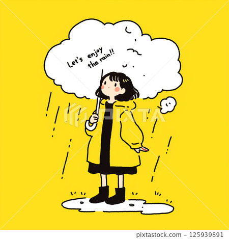 許多雨傘和“讓我們享受雨吧！！”的字樣。 125939891