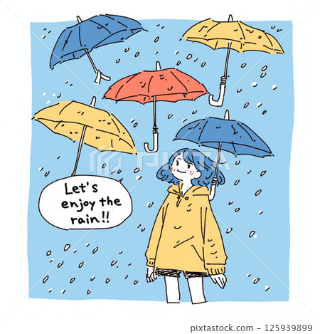 許多雨傘和“讓我們享受雨吧！！”的字樣。 125939899