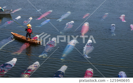 Carp streamer swimming in the water 125940695