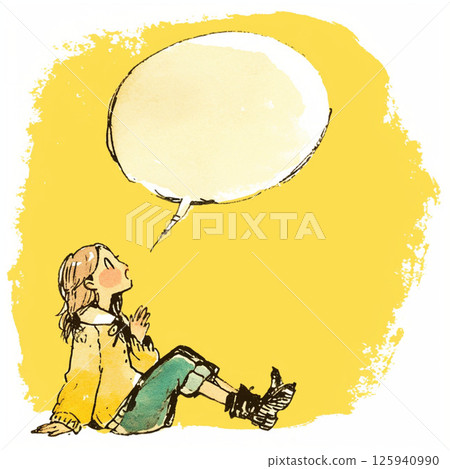 [Speech bubble] Sitting girl and speech bubble 125940990