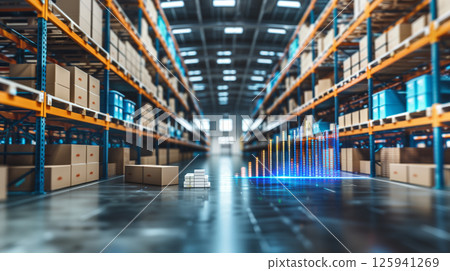 Warehouse logistics and inventory management concept with data analytics visualization 125941269