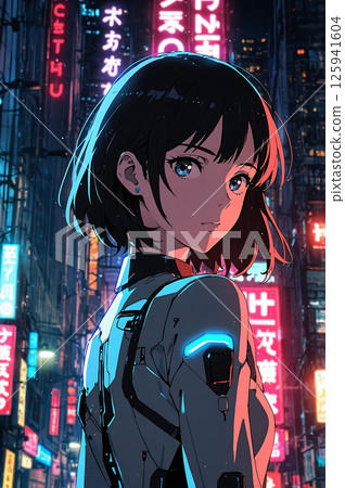 高中女生賽博龐克風格 ai 125941604