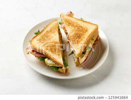 club sandwich on white plate club sandwich on white plate 125941664